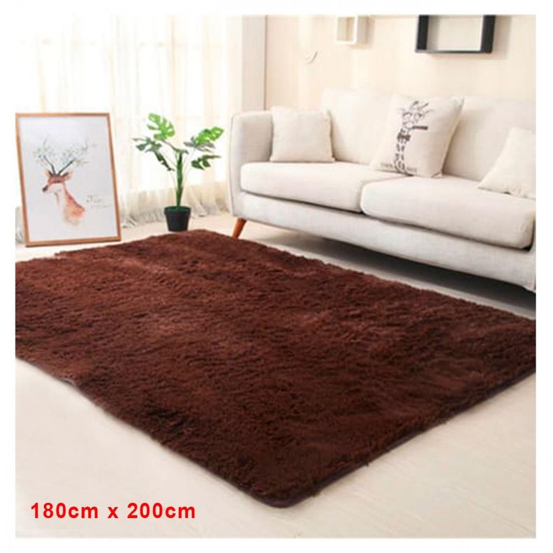 Alfombra Peluda Suave Decorativa Hogar Oficina 180x200 Marrón-1