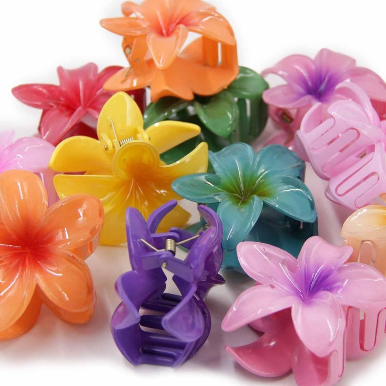 Pinche Traba Para Cabello Flor Hawaiana Multicolor - 12pcs-1