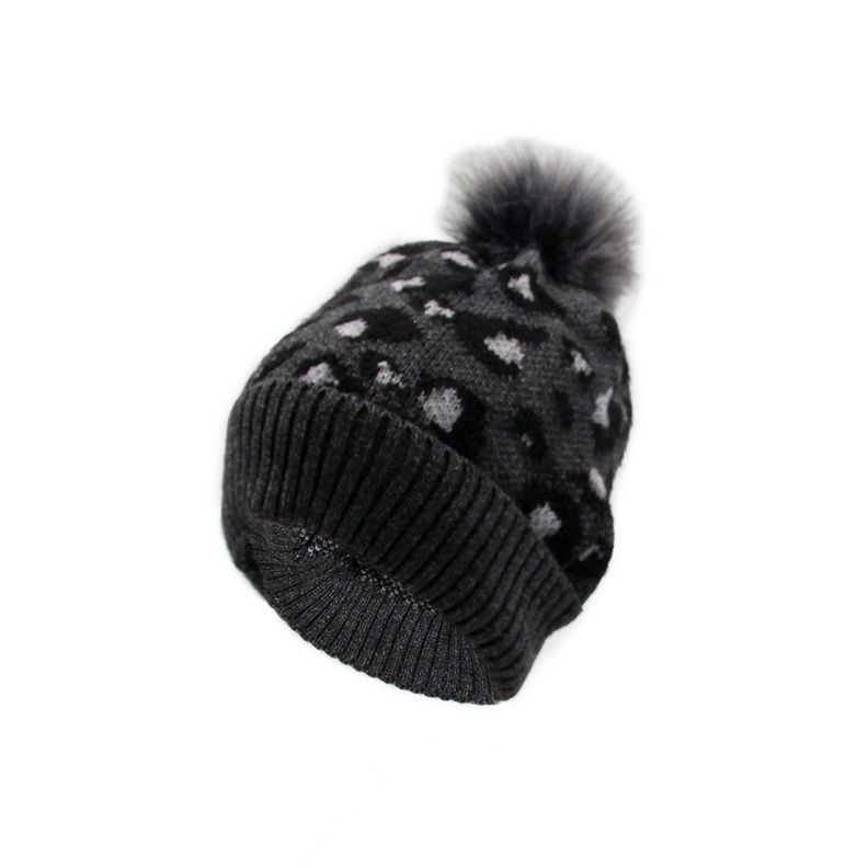 Gorro de lana Beanie animal print pompo Accesoría-0