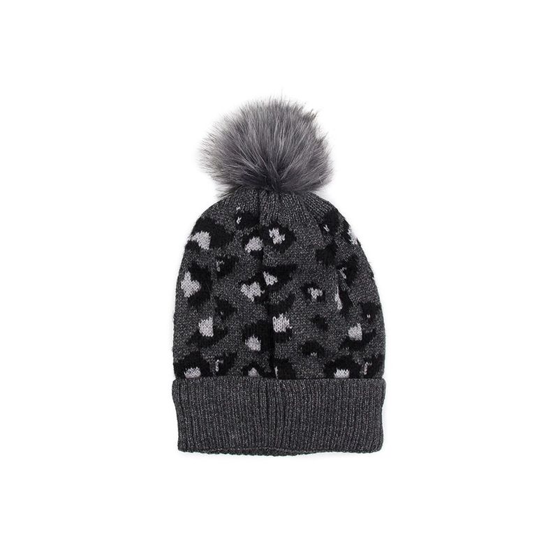 Gorro de lana Beanie animal print pompo Accesoría-1