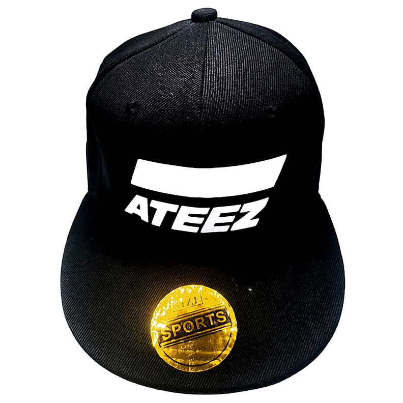 Gorra snapback negra con logo ATEEZ estampado Ajustable unisex estilo urbano minimalista Negro