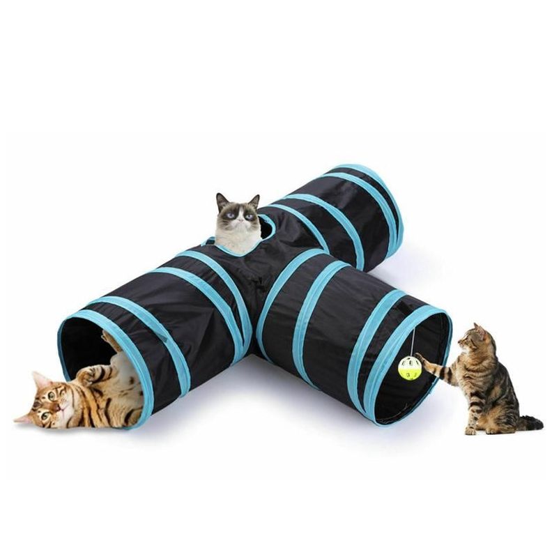 Tunel Gato Plegable Guarida Juguete Interactivo Azul-1