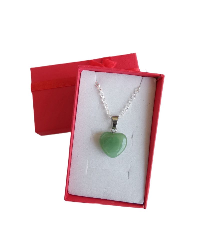 Collar de Aventurina en corazón piedra verde y cadena de plata 925-0