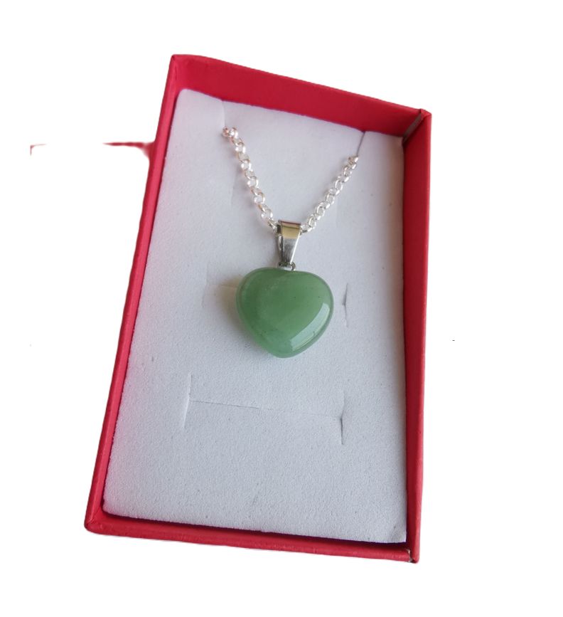Collar de Aventurina en corazón piedra verde y cadena de plata 925-1