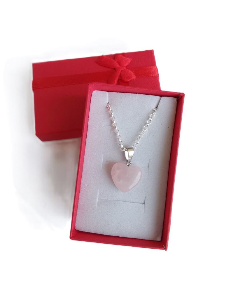 Collar Cuarzo Rosado Plata 925 colgante cuarzo corazón-0