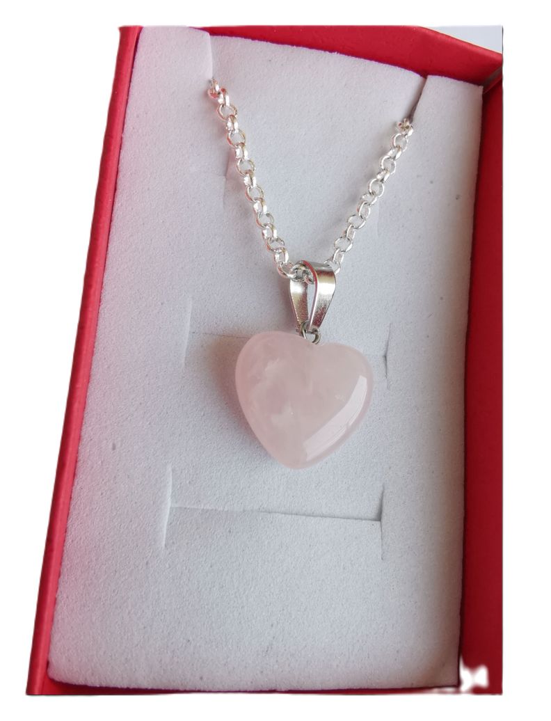 Collar Cuarzo Rosado Plata 925 colgante cuarzo corazón-1