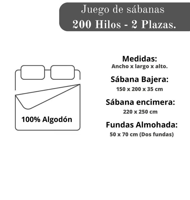 Sábana 2 plazas - 200 hilos, 100% algodón, color gris.-2