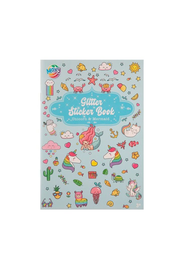 Libro de Stickers Glitter Unicornio y Sirenas Moxy Celeste 3 Anos