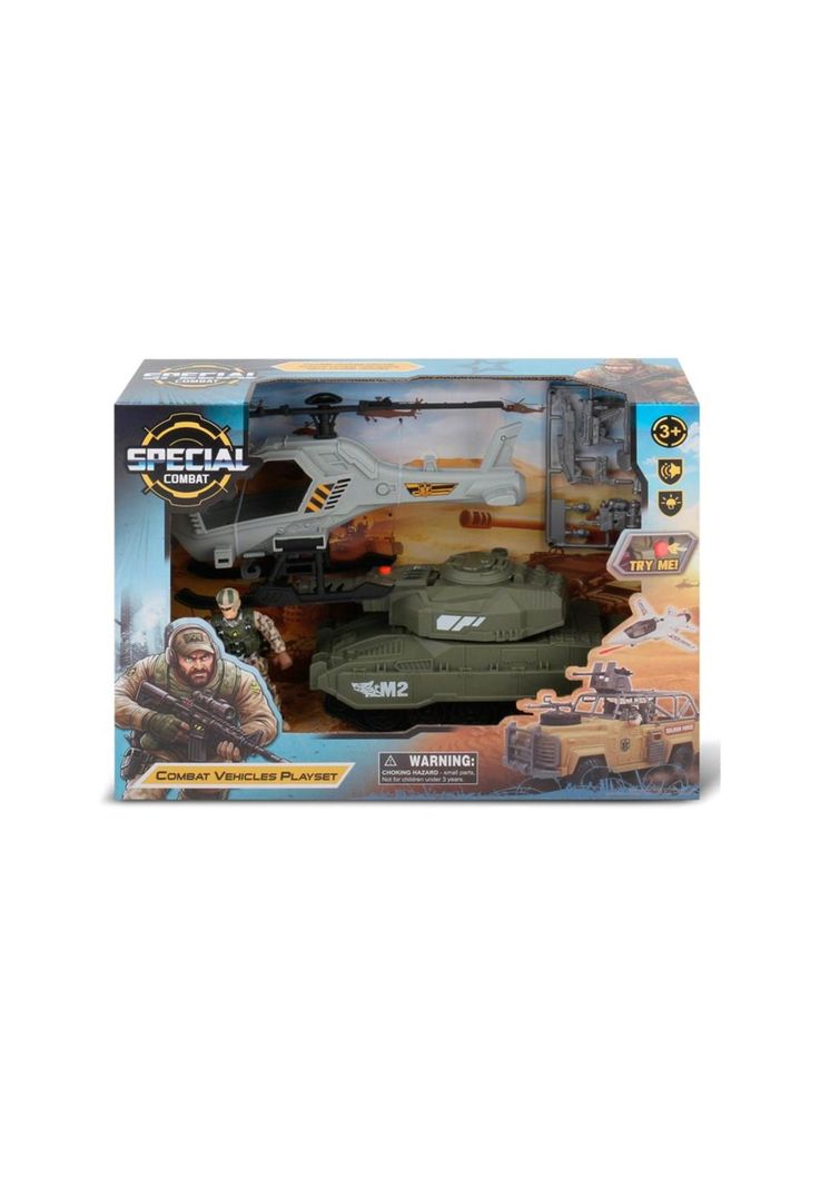 Vehiculo Combate Helicoptero Gris y Tanque Special Combat Cafe 3 Anos