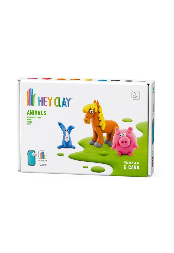 Animales: Cerdo, Caballo, Conejo 6 Potes Hey Clay-0