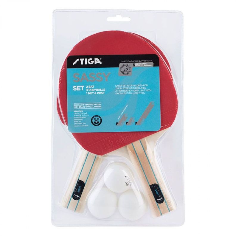 SET TENIS DE MESA STIGA SASSY 2 PALETAS - 3 PELOTAS - 1 RED-0