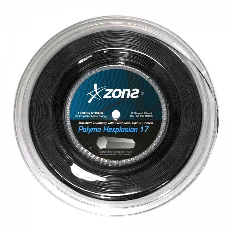 CUERDA DE TENIS ZONS POLYMO HEXPLOSION 17L/1.23MM NEGRA 200 Negro