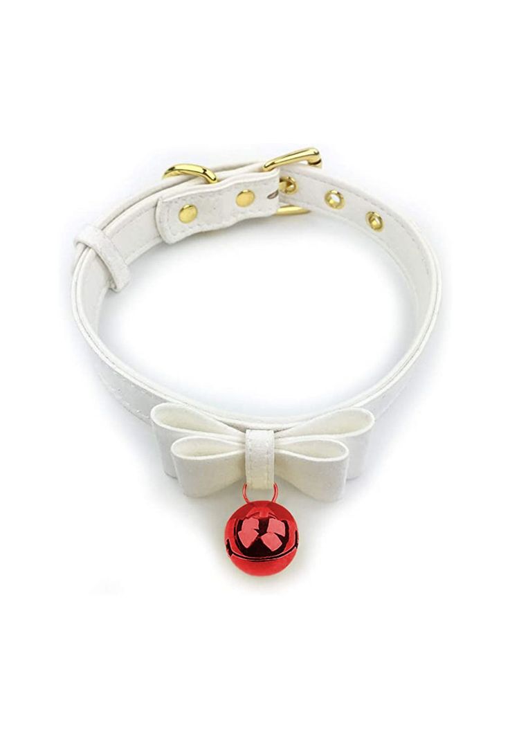Collar Gargantilla Choker Con Cascabel Eco Cuero Blanco-0
