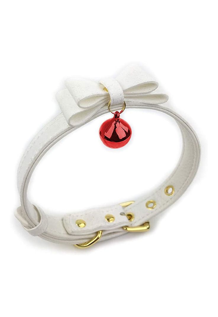 Collar Gargantilla Choker Con Cascabel Eco Cuero Blanco-1