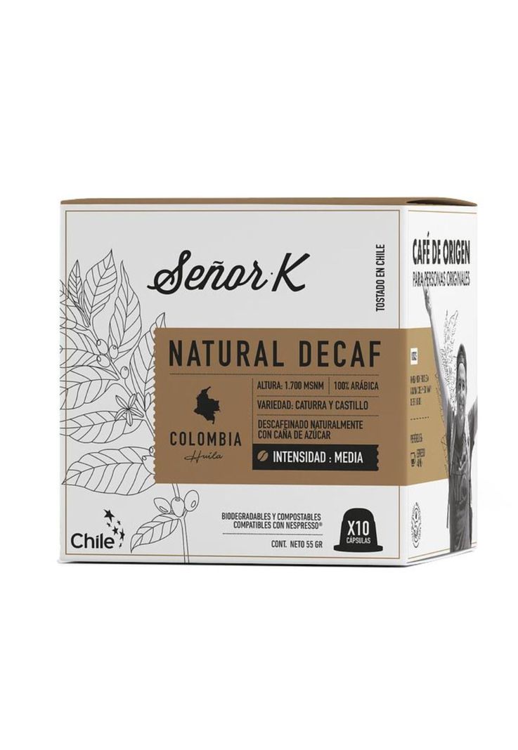Capsulas Nespresso Colombia Descafeinado x10 Cafe Señor K-0