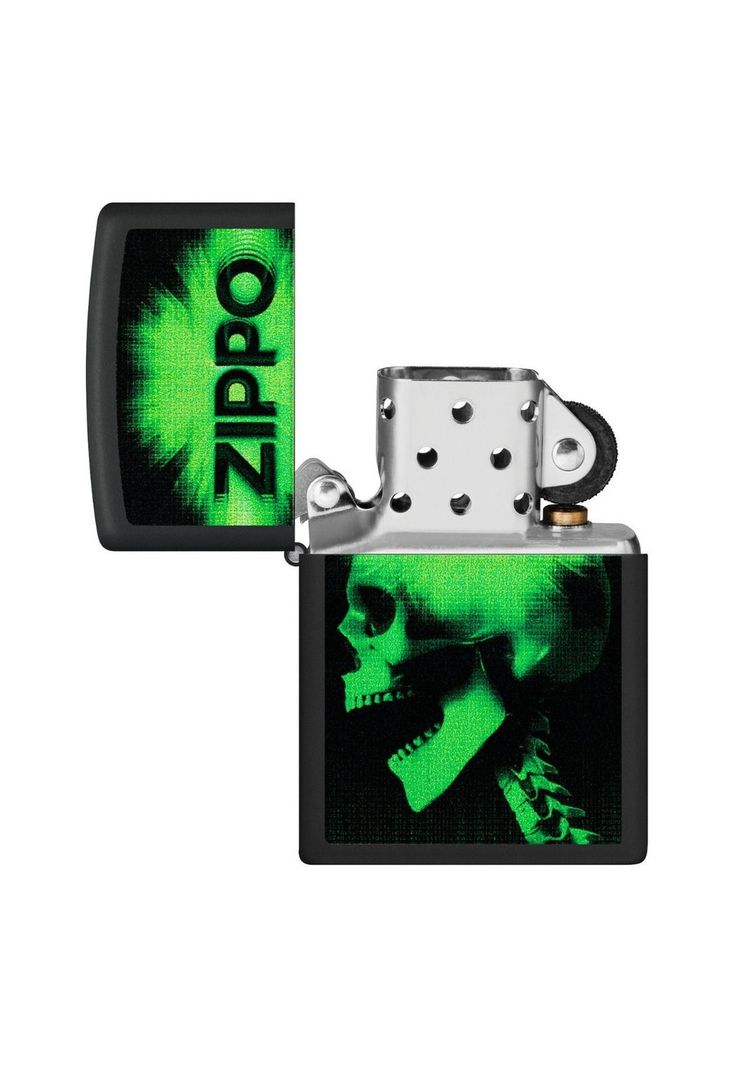 Encendedor Zippo Green Skull Cyber Design Negro ZP48485-1