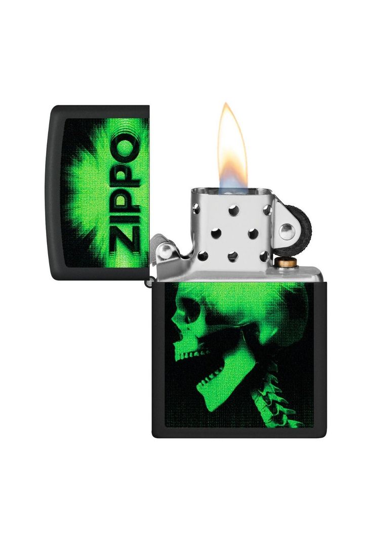 Encendedor Zippo Green Skull Cyber Design Negro ZP48485-3