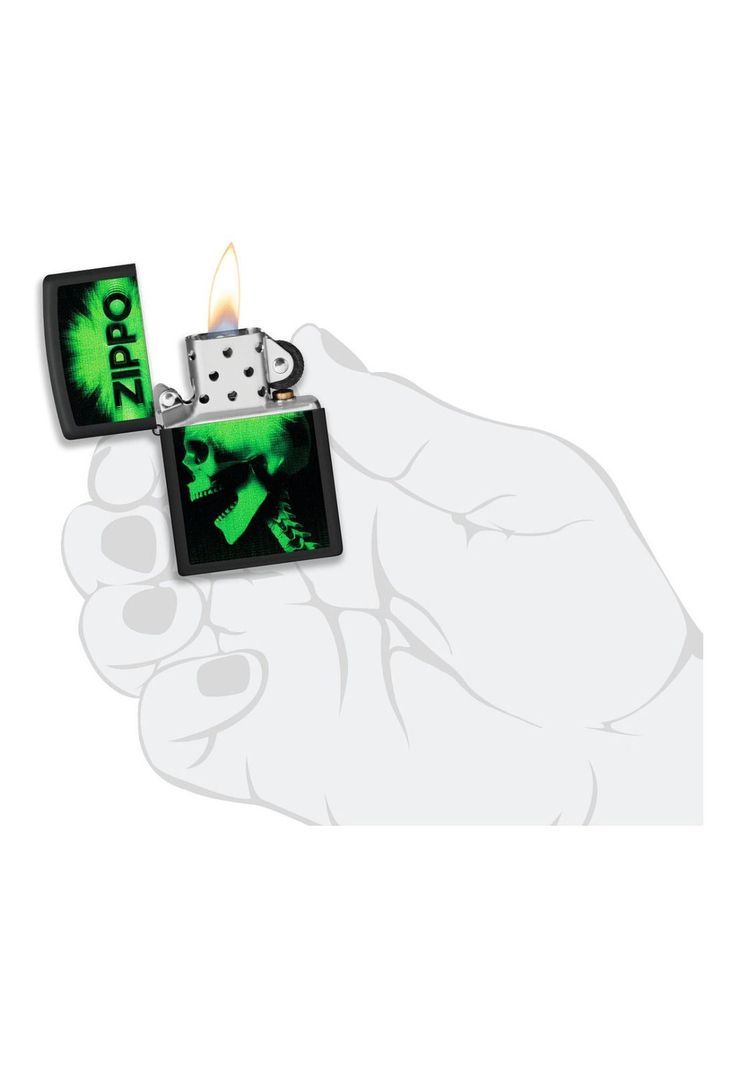 Encendedor Zippo Green Skull Cyber Design Negro ZP48485-4