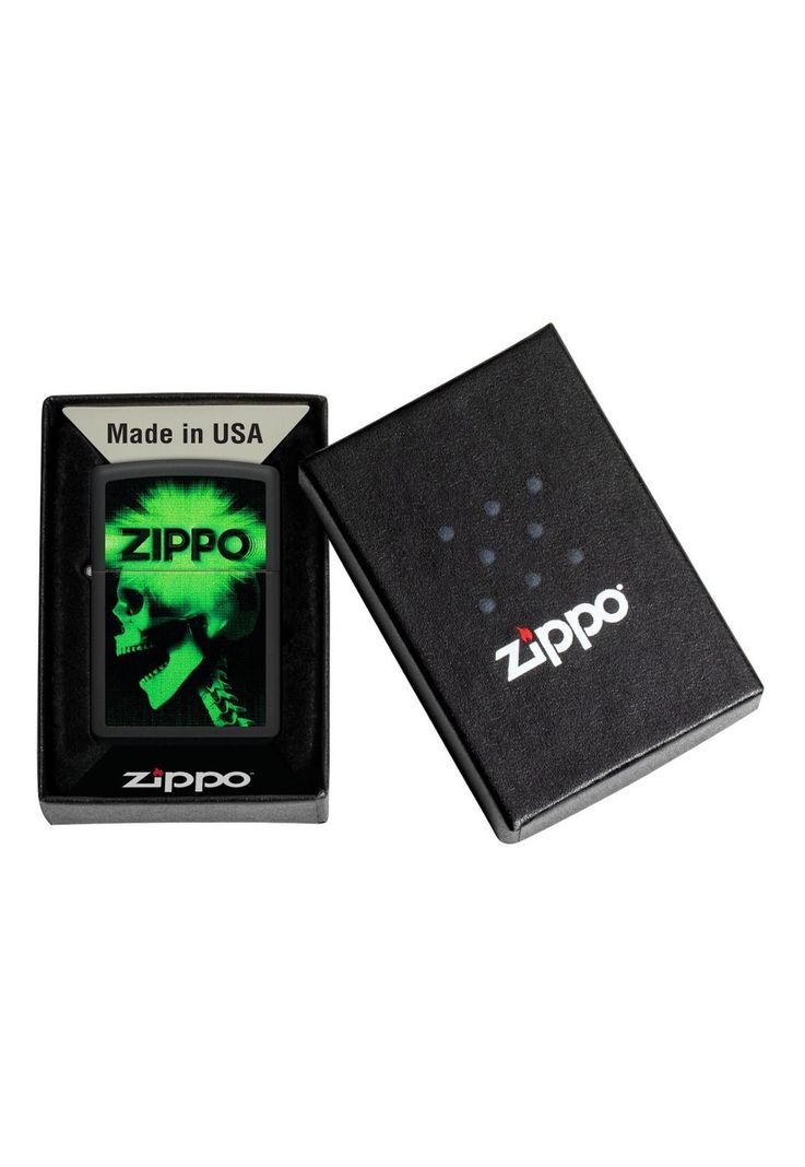 Encendedor Zippo Green Skull Cyber Design Negro ZP48485-5