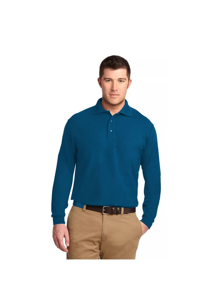 Polera Pique Lisa Manga Larga Color Azul Sangiovanni-1