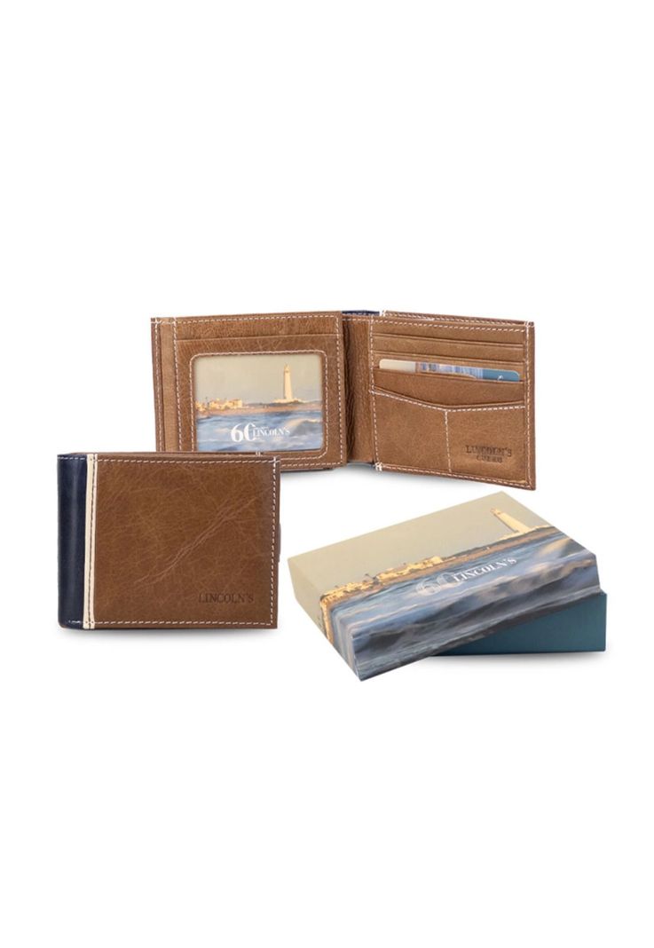 Billetera Cuero Hombre Perseo Bicolor Nuez Negro Lincoln's-1