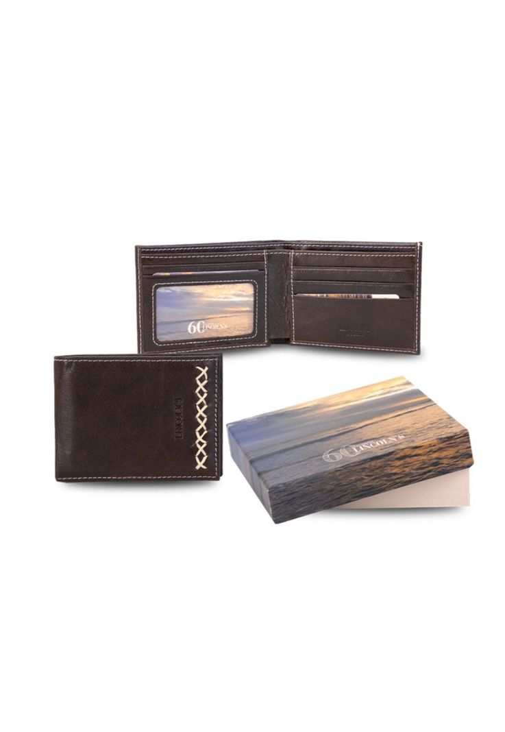 Billetera Cuero Hombre Galatea Costura Chocolate Lincoln's-1