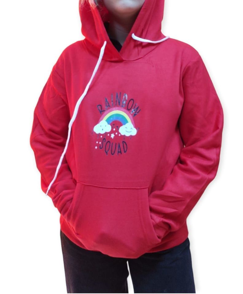 Poleron Canguro Con Gorro Arcoiris rojo-0