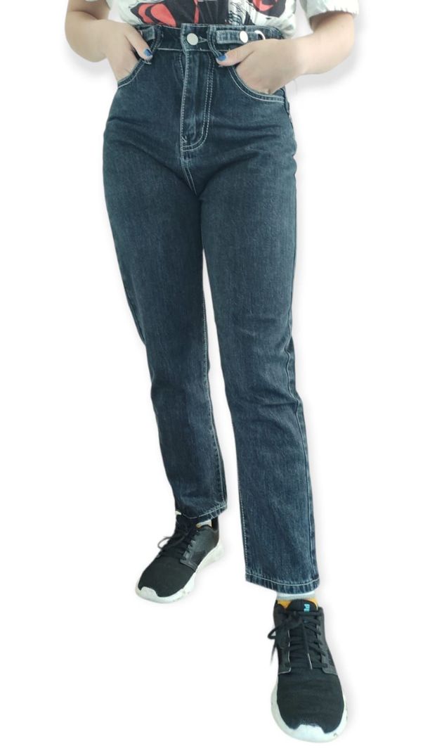 Jeans MOM tiro alto azul trabas cintura-0