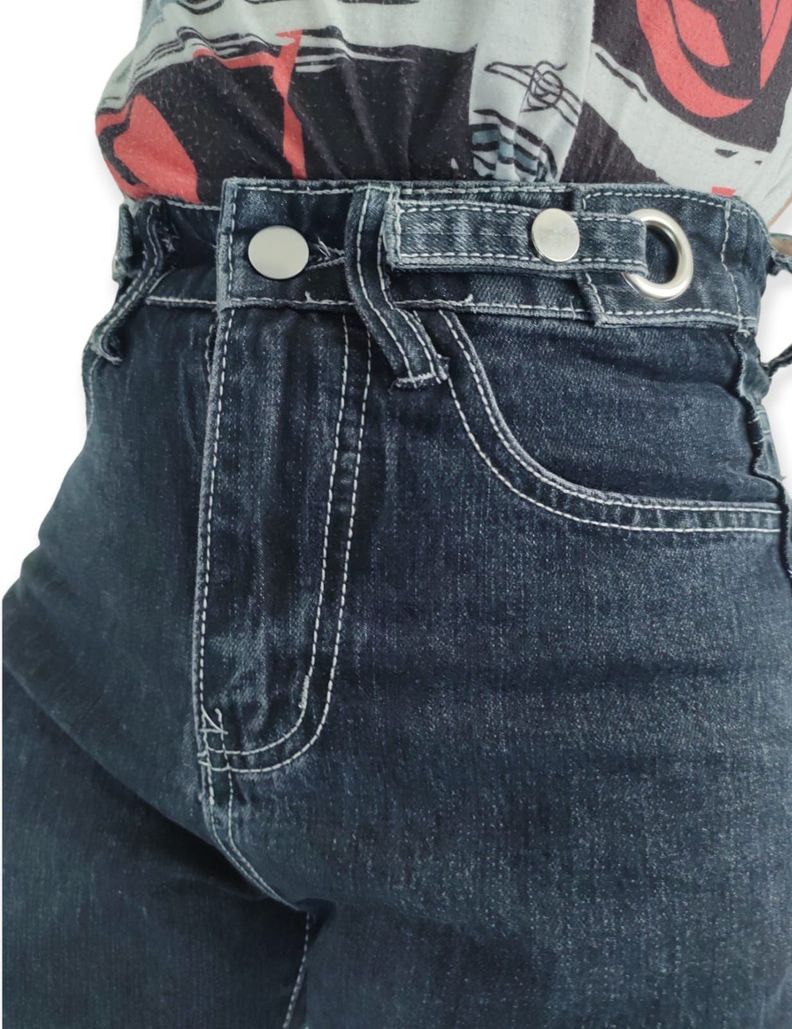 Jeans MOM tiro alto azul trabas cintura-1
