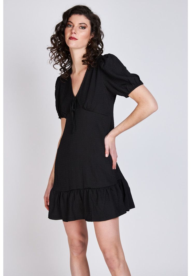 Vestido Manga Globo Claire Negro Liso Eclipse-0