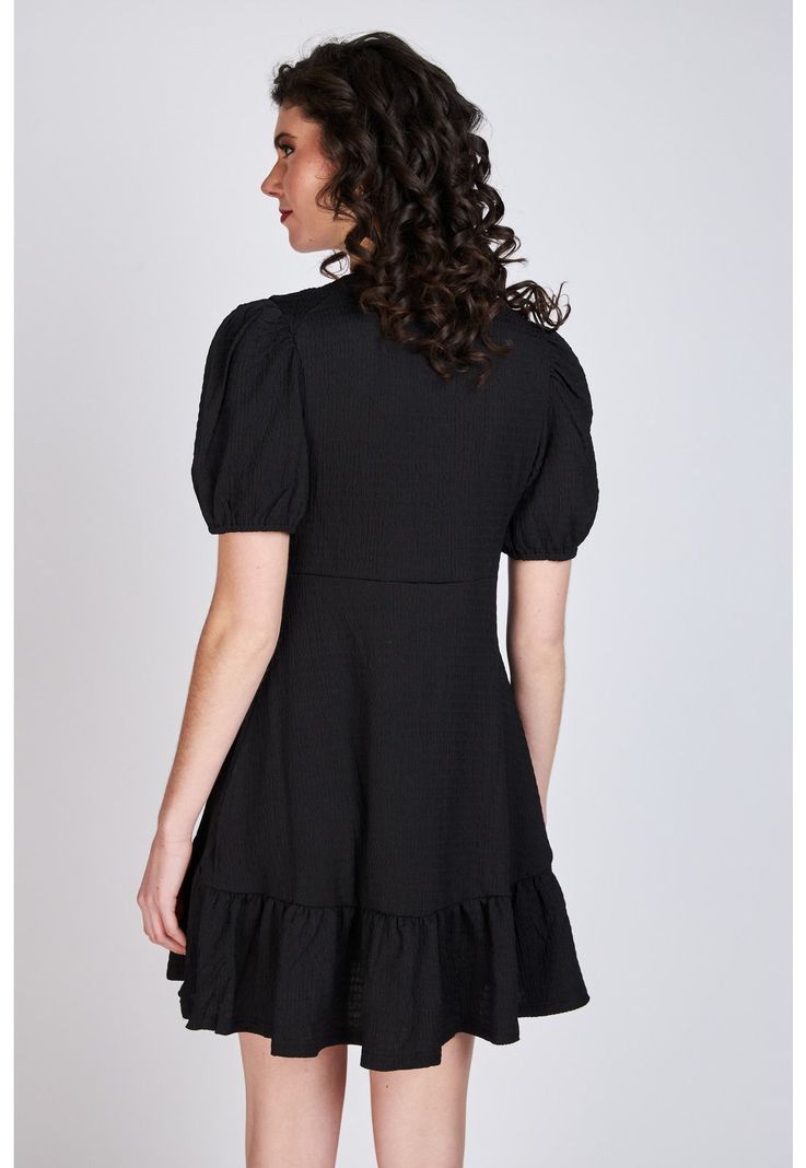 Vestido Manga Globo Claire Negro Liso Eclipse-1