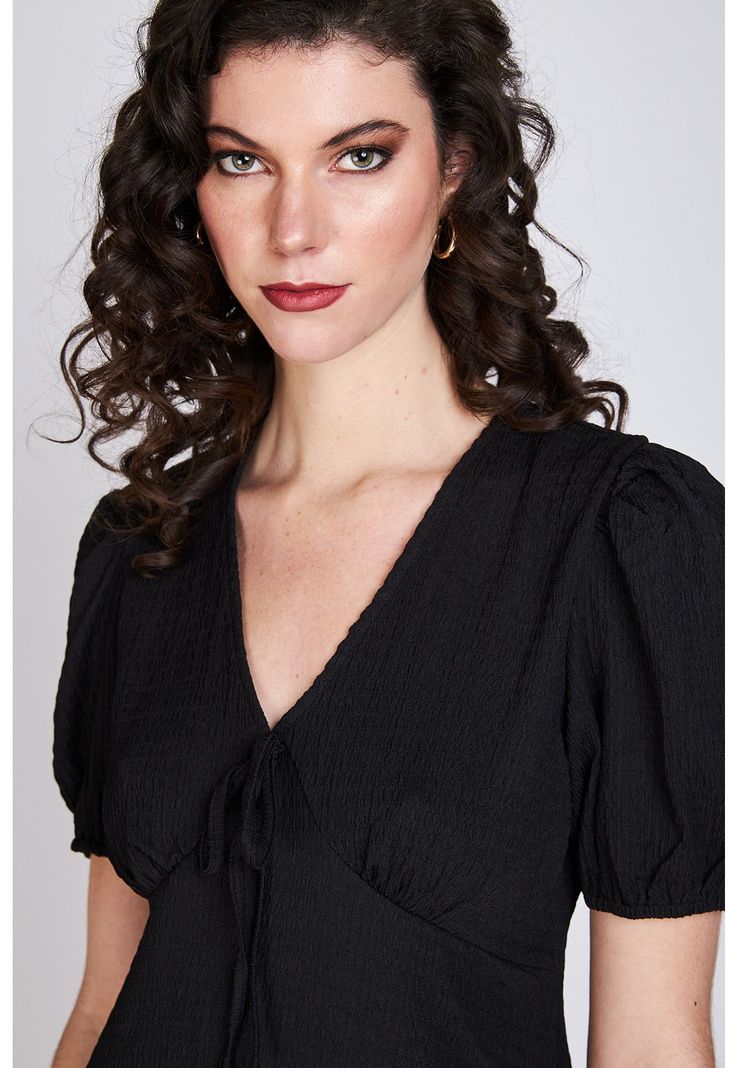 Vestido Manga Globo Claire Negro Liso Eclipse-2