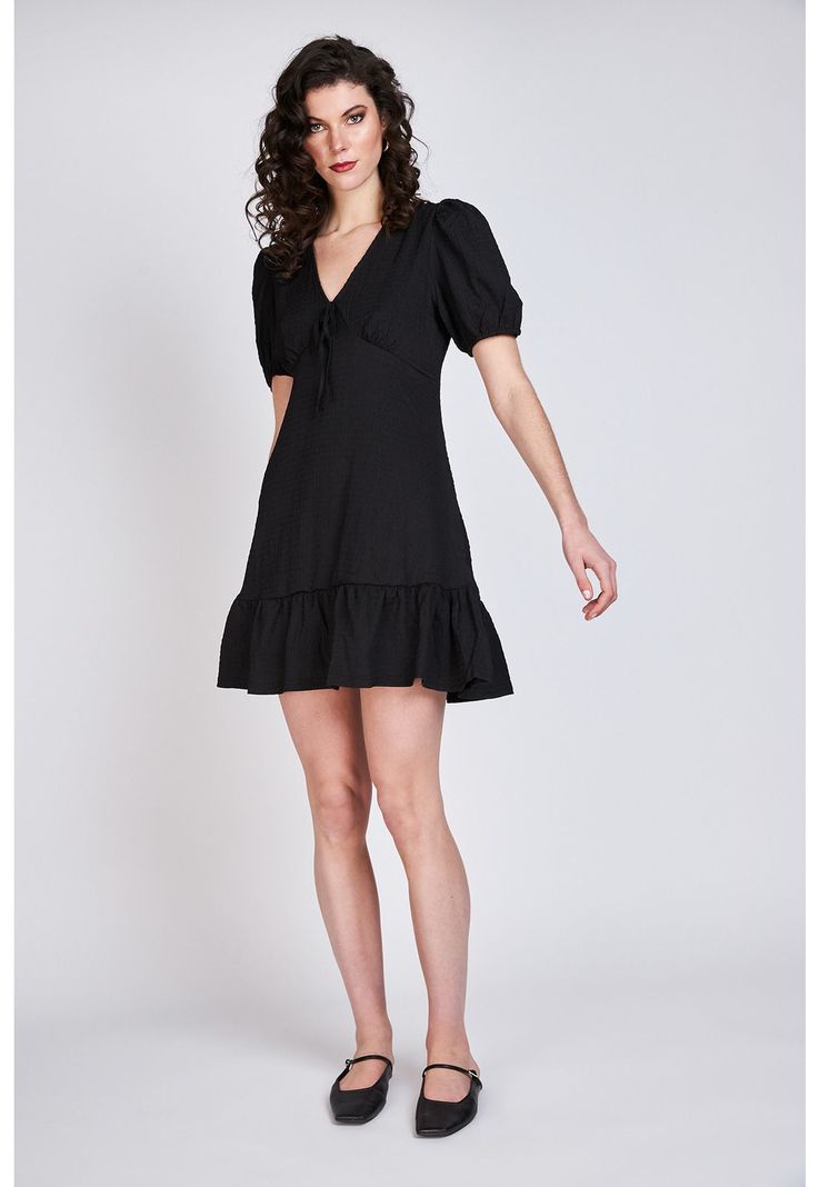 Vestido Manga Globo Claire Negro Liso Eclipse-3
