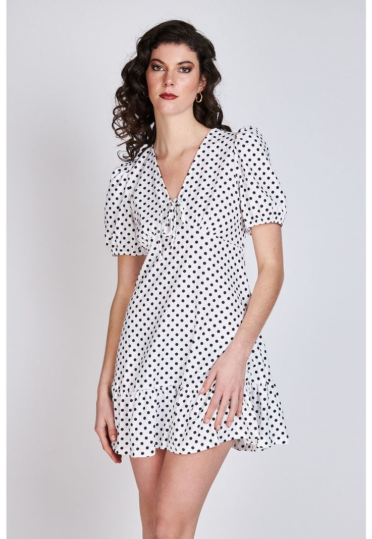 Vestido Manga Globo Claire Blanco Lunares Eclipse-0