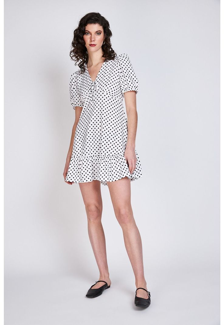 Vestido Manga Globo Claire Blanco Lunares Eclipse-3