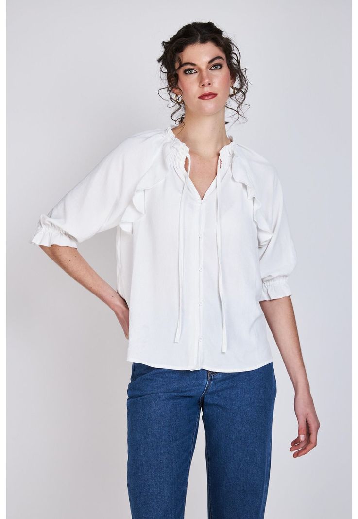 Blusa Vuelos Estampada Violeta Blanco Woman by Eclipse-0