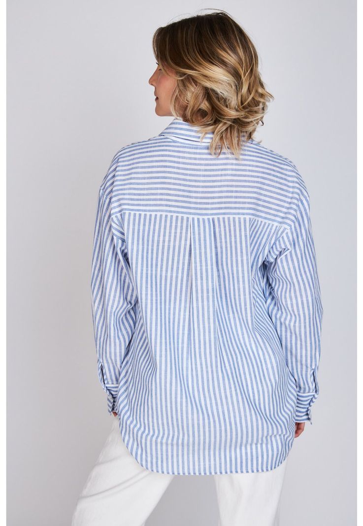 Camisa a Rayas María Celeste/Blanco Eclipse-1