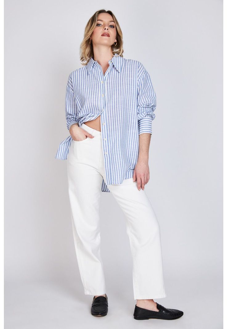 Camisa a Rayas María Celeste/Blanco Eclipse-3