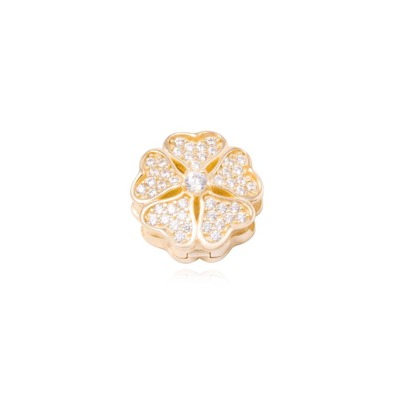 Dije de Plata broche Trébol 5 hojas Circonita Revestido en Oro 18kt-0