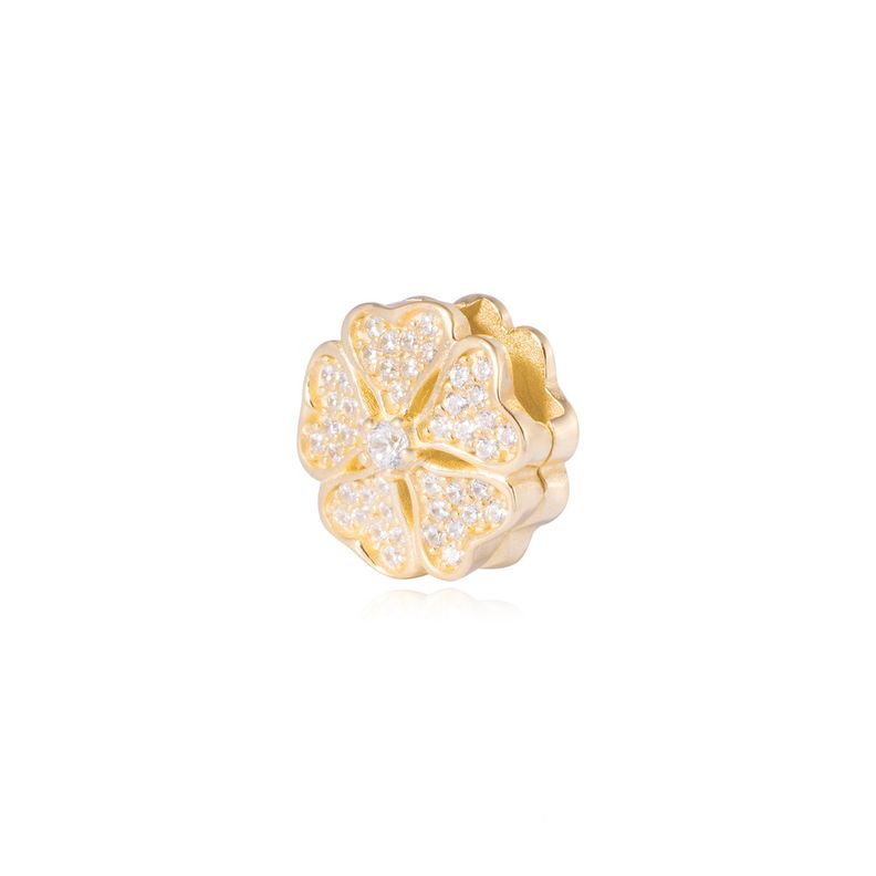 Dije de Plata broche Trébol 5 hojas Circonita Revestido en Oro 18kt-1