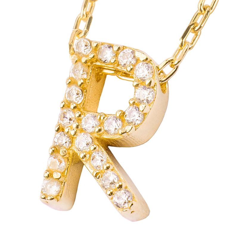 Collar de Plata Esterlina 925 Letra R Circon Revestido en Oro 18kt-2