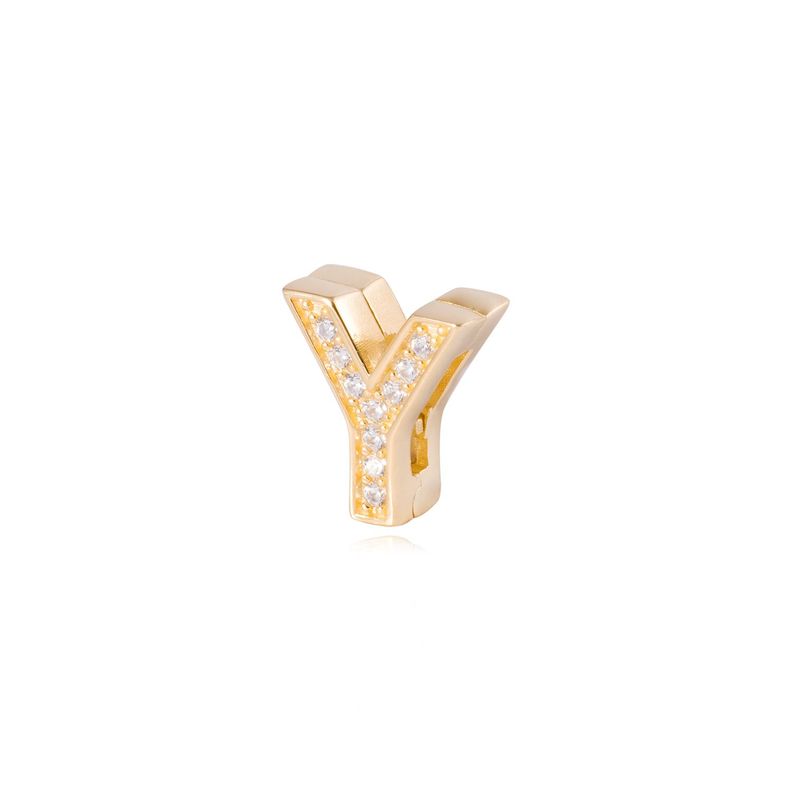 Dije de Plata broche Letra Y con Circonita Revestido en Oro 18kt-1