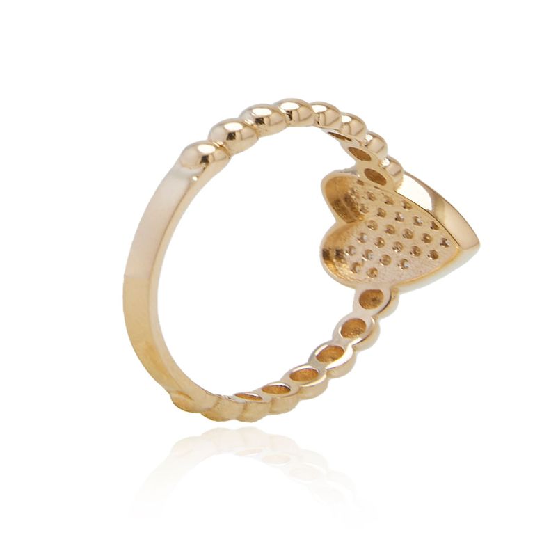 Anillo de Oro 18kt Corazón Circón Bolitas-2