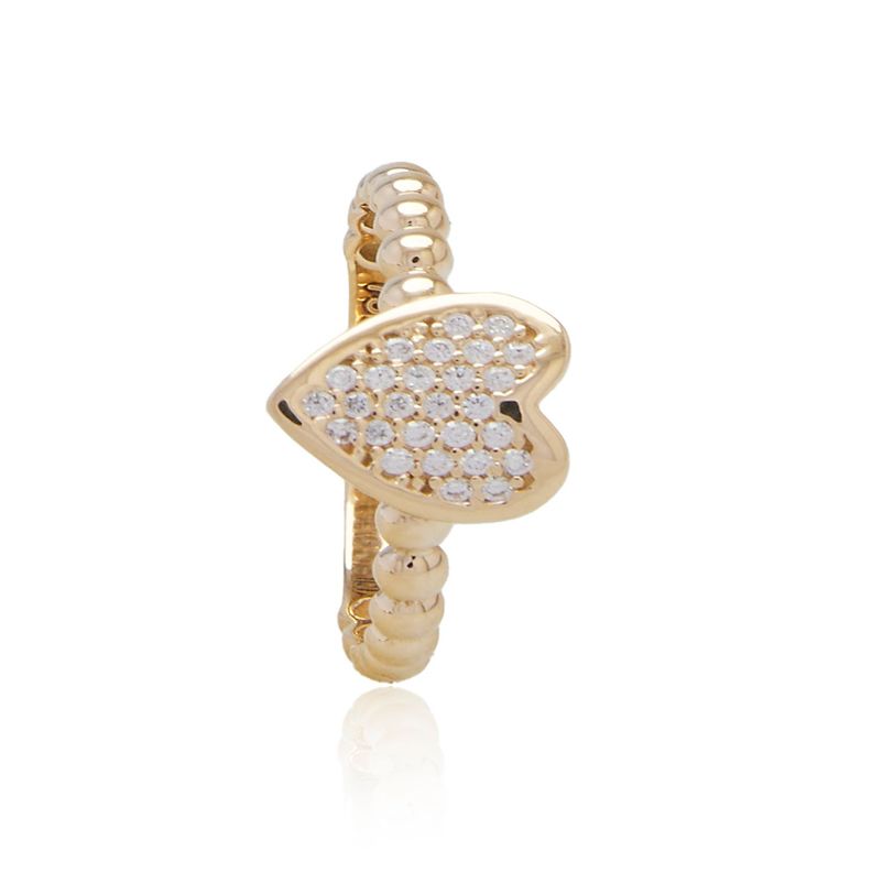 Anillo de Oro 18kt Corazón Circón Bolitas-1