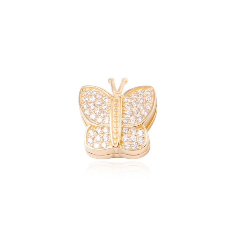 Dije de Plata broche Mariposa con Circonita Revestido en Oro 18kt-0
