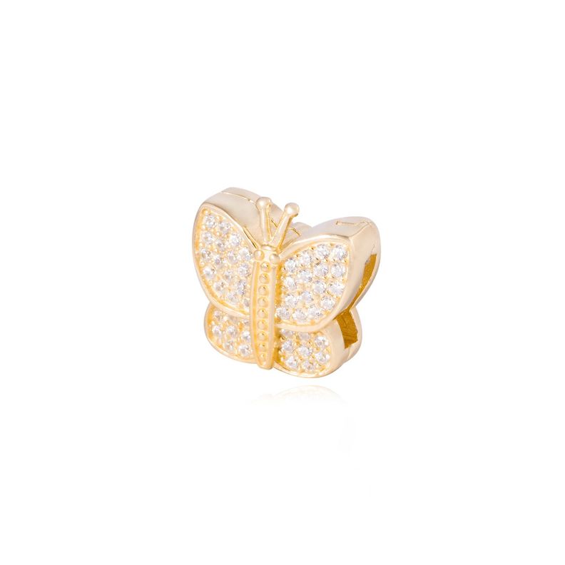 Dije de Plata broche Mariposa con Circonita Revestido en Oro 18kt-1