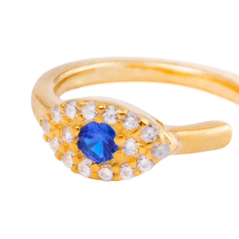 Piercing de Plata Esterlina 925 Earcuff ojo turco Bañado en Oro 14kt-1
