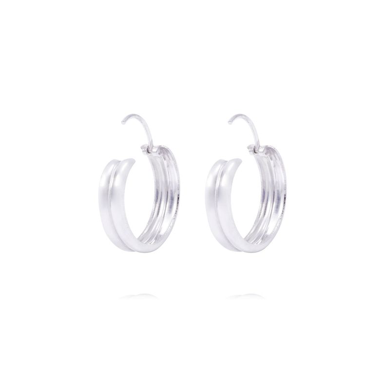 Aros Plata Esterlina 925 Argollas Doble Banda-2