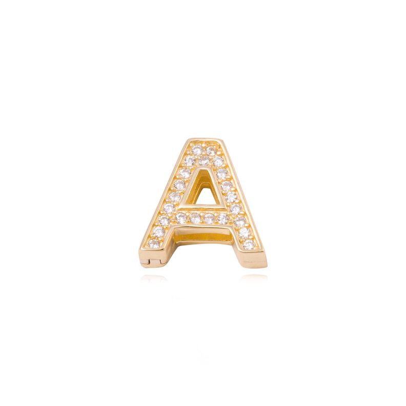 Dije de Plata broche Letra A con Circonita Revestido en Oro 18kt-0