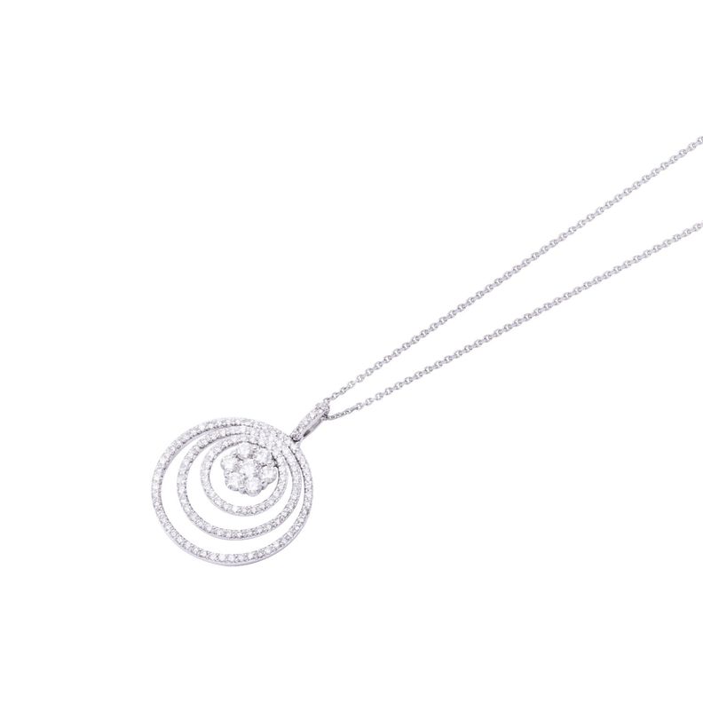 Collar Oro Blanco 18kt Tres Círculos y Flor Diamantes 105 Pts-0